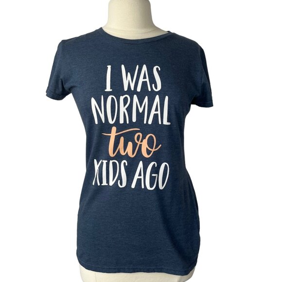 Instant Message Graphic Tshirt Womens Medium Blue I Was Normal Two Kids Ago - Picture 1 of 7